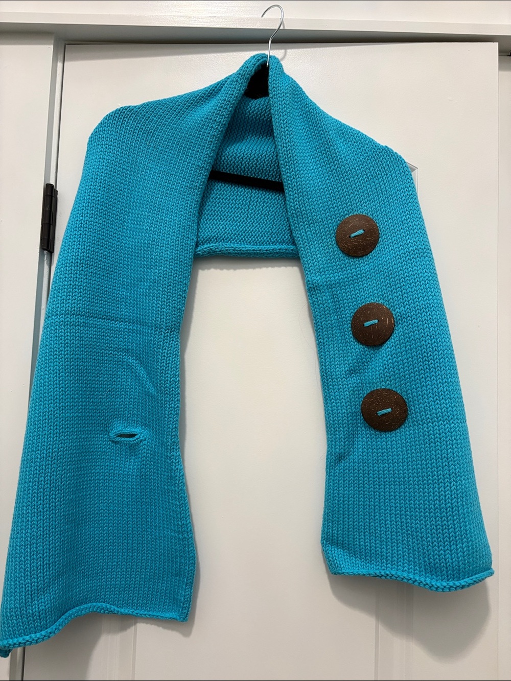 Turquoise Knit Button-Accent Scarf Wrap